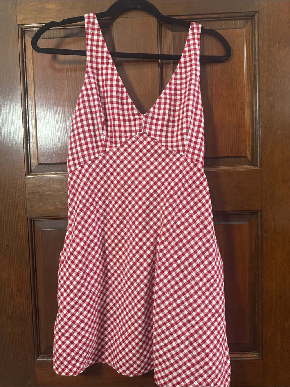 Abercrombie & Fitch Red Gingham V-Neck Mini Dress